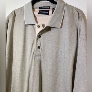 Aureus Mens XL polo‎ short sleeve Tan 2ply 60's Mercerized Cotton Shirt Golf